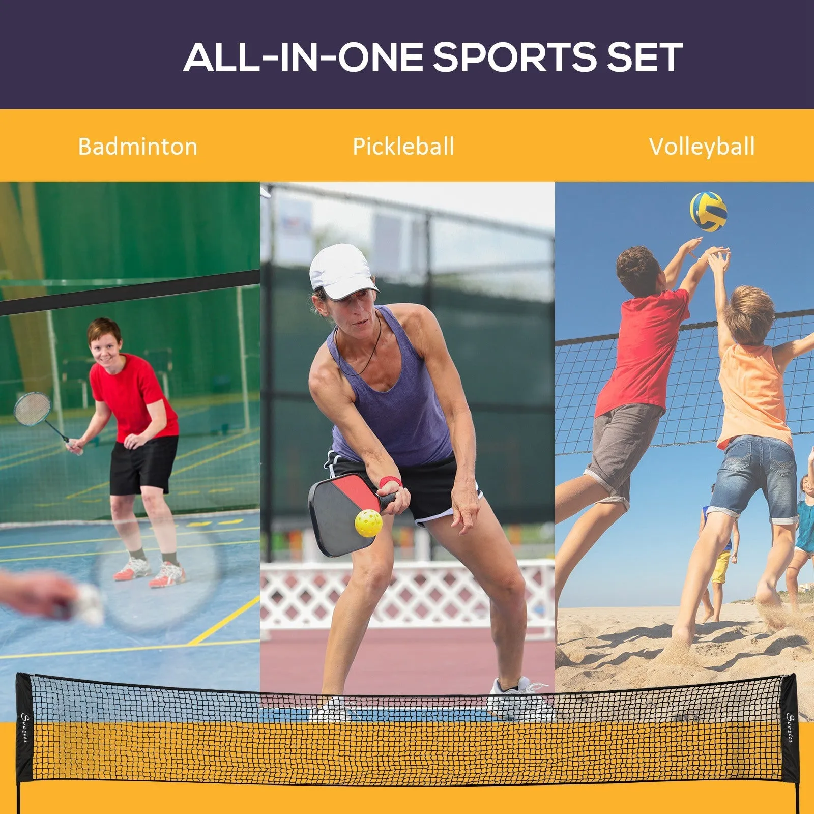 17ft Portable Badminton, Pickleball & Volleyball Set – Adjustable Outdoor Sports Net