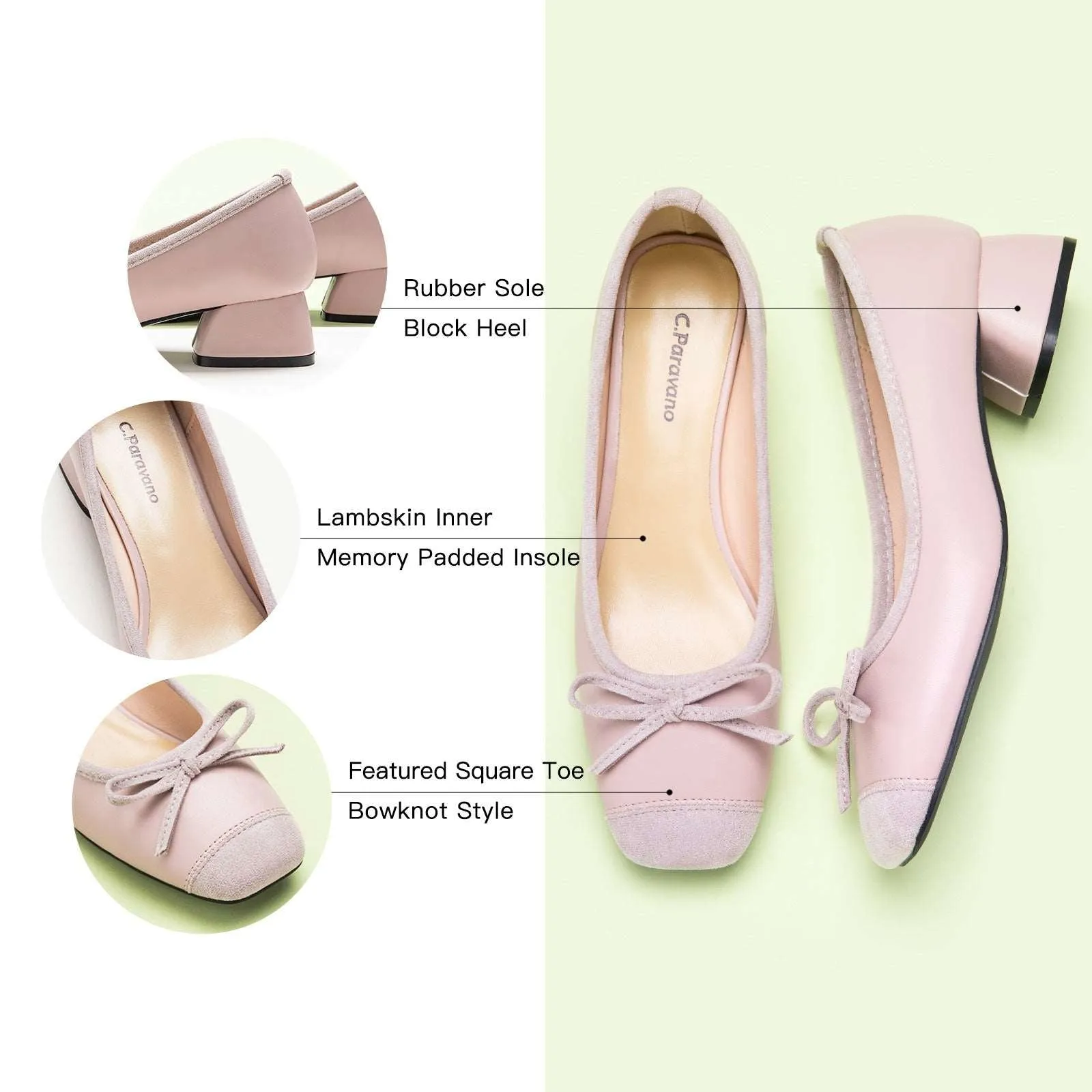 Ballet Block Heel (Nina) Pink