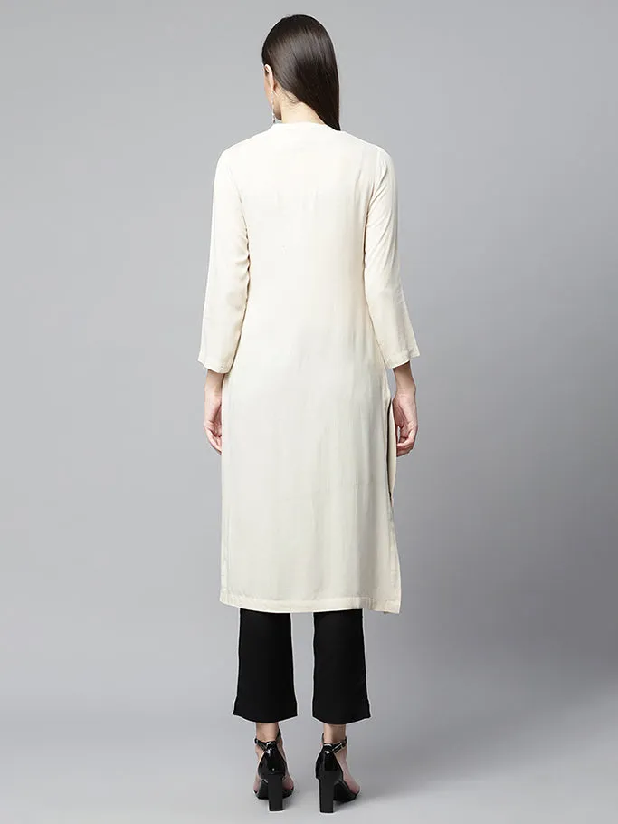 Beige Emb Straight Kurta