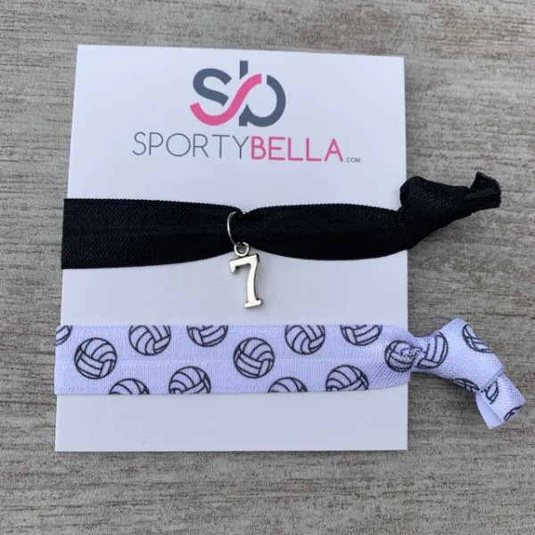 Custom Volleyball Hair Ties - 2pcs with Number Charm