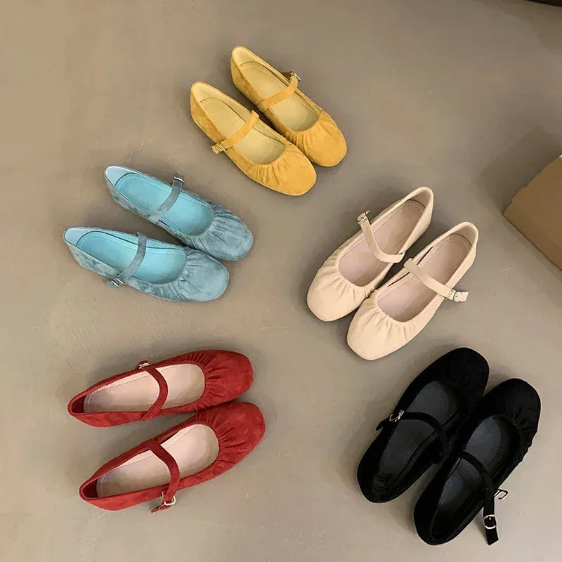 Hnzxzm Candy Color Suede Women Mary Jane Shoes Fashion Shallow Soft Sole Ladies Comfort Dress Ballet Flats Footwear