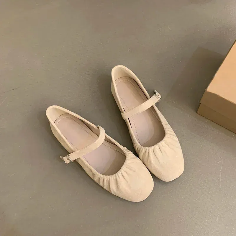 Hnzxzm Candy Color Suede Women Mary Jane Shoes Fashion Shallow Soft Sole Ladies Comfort Dress Ballet Flats Footwear