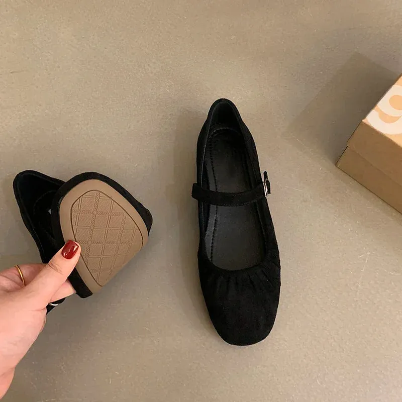 Hnzxzm Candy Color Suede Women Mary Jane Shoes Fashion Shallow Soft Sole Ladies Comfort Dress Ballet Flats Footwear