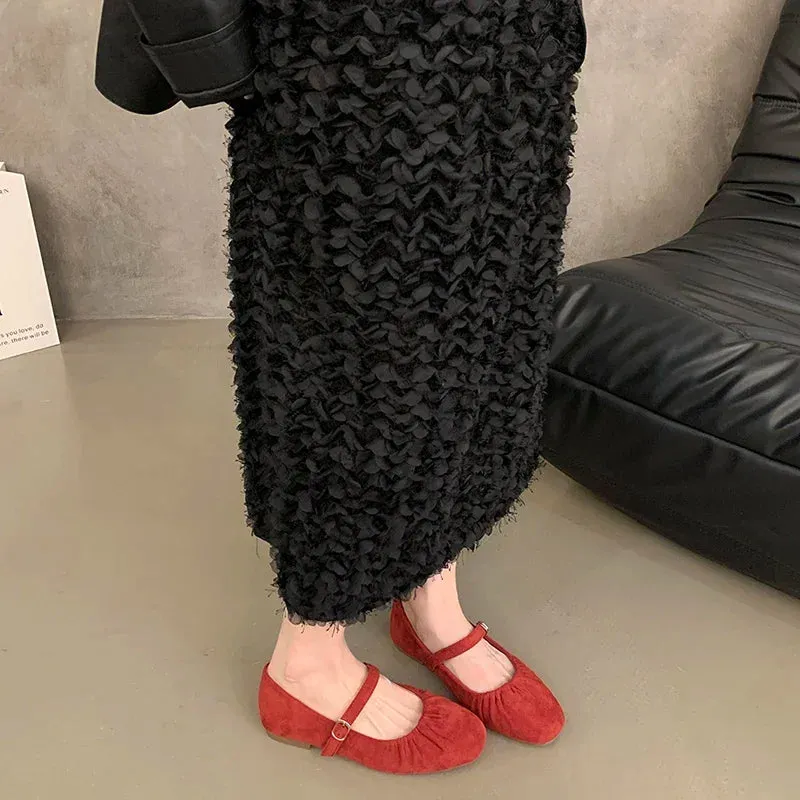 Hnzxzm Candy Color Suede Women Mary Jane Shoes Fashion Shallow Soft Sole Ladies Comfort Dress Ballet Flats Footwear