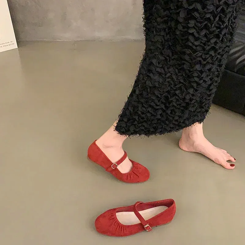 Hnzxzm Candy Color Suede Women Mary Jane Shoes Fashion Shallow Soft Sole Ladies Comfort Dress Ballet Flats Footwear
