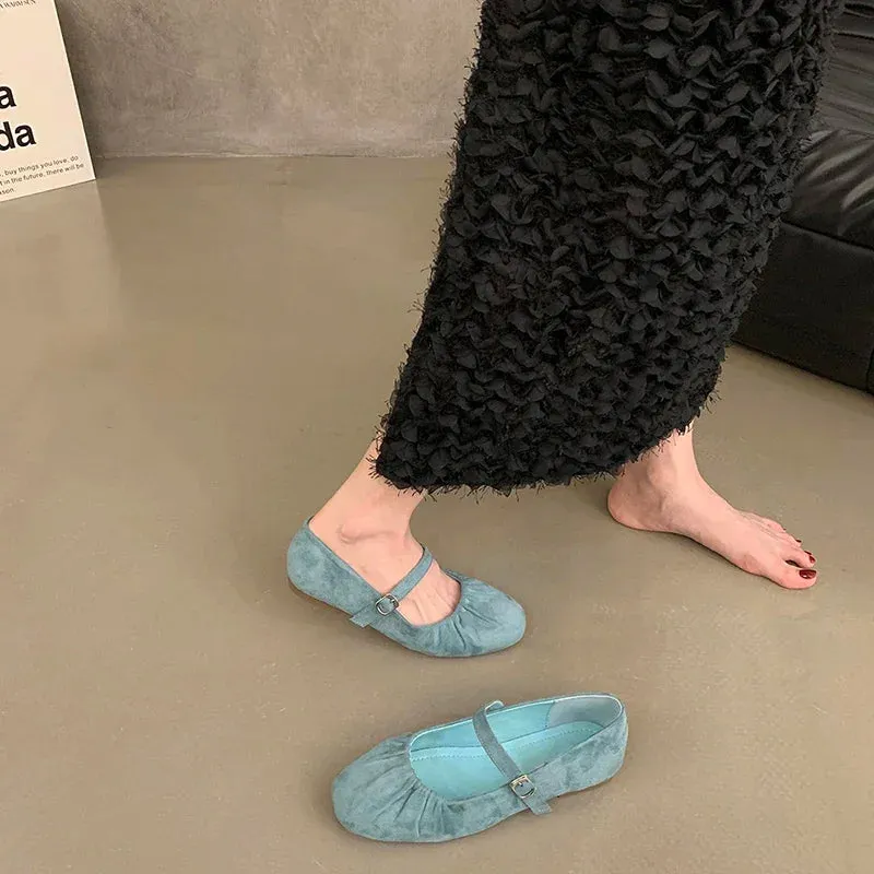 Hnzxzm Candy Color Suede Women Mary Jane Shoes Fashion Shallow Soft Sole Ladies Comfort Dress Ballet Flats Footwear