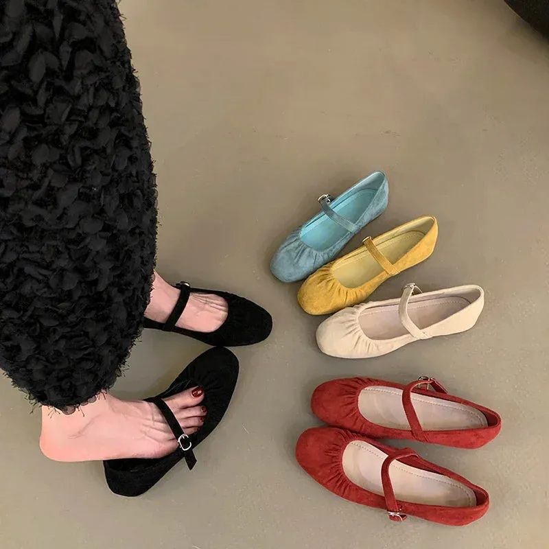 Hnzxzm Candy Color Suede Women Mary Jane Shoes Fashion Shallow Soft Sole Ladies Comfort Dress Ballet Flats Footwear
