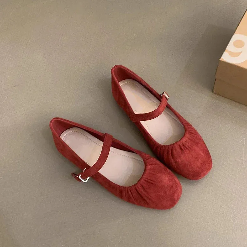 Hnzxzm Candy Color Suede Women Mary Jane Shoes Fashion Shallow Soft Sole Ladies Comfort Dress Ballet Flats Footwear