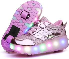 Nsasy Kids Roller Shoes Boy Girl Sneakers with Wheels Become Sport Sneaker with Led for Christmas Birthday Children Show Gift