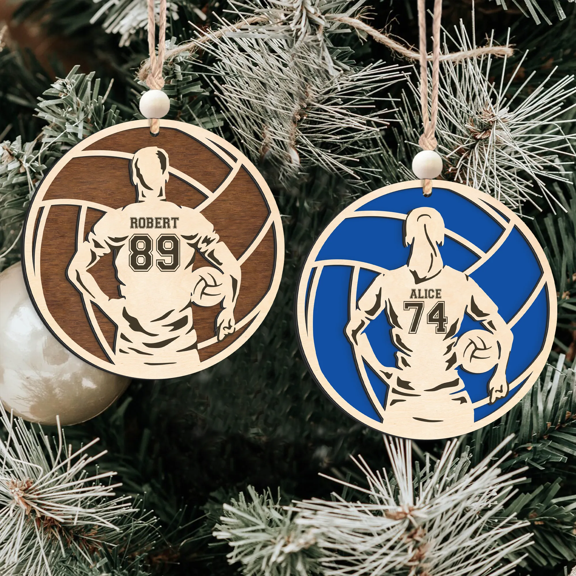 Personalized Volleyball 2 Layered Wooden Ornament, Custom Name Number Volleyball Player Christmas Ornament, CF930