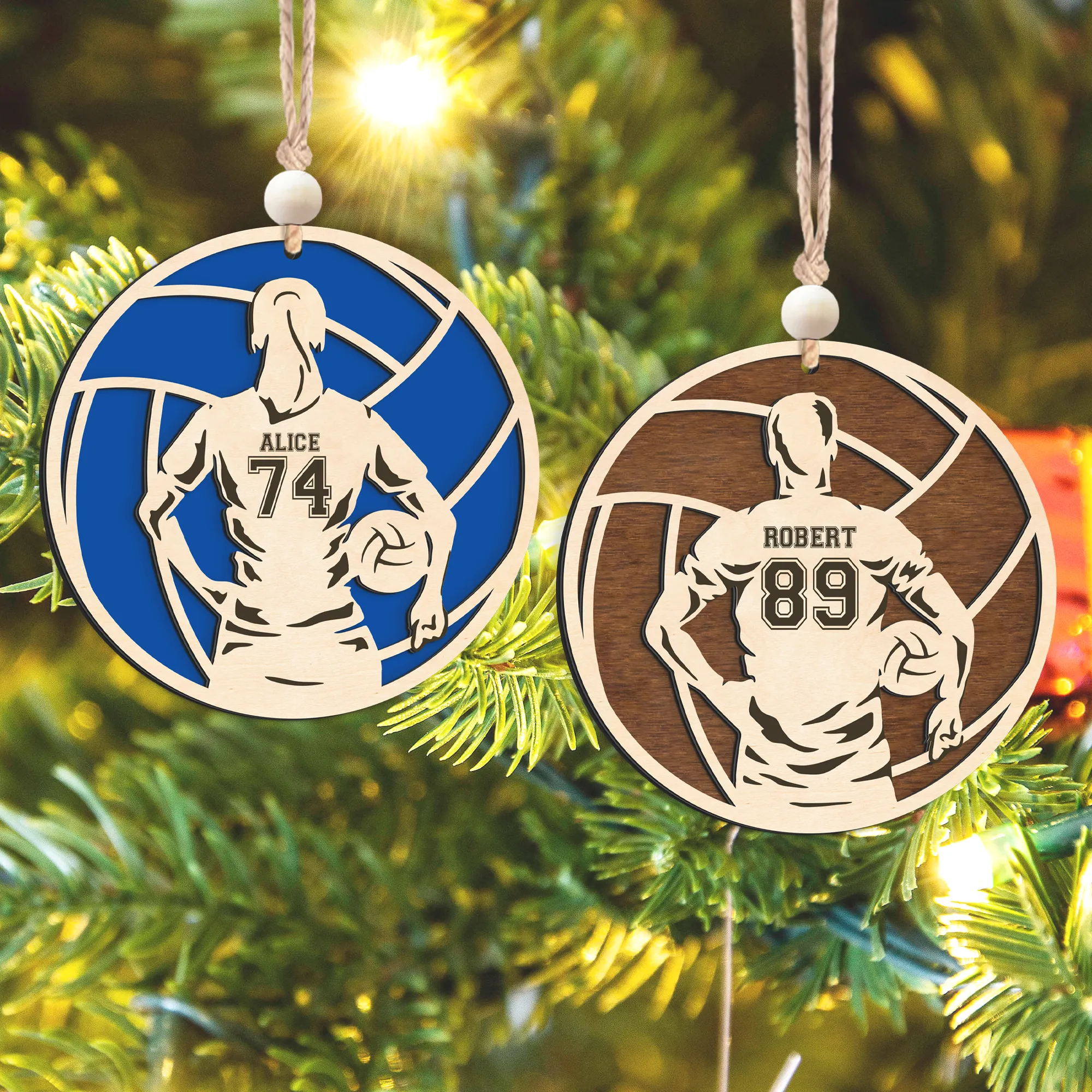 Personalized Volleyball 2 Layered Wooden Ornament, Custom Name Number Volleyball Player Christmas Ornament, CF930