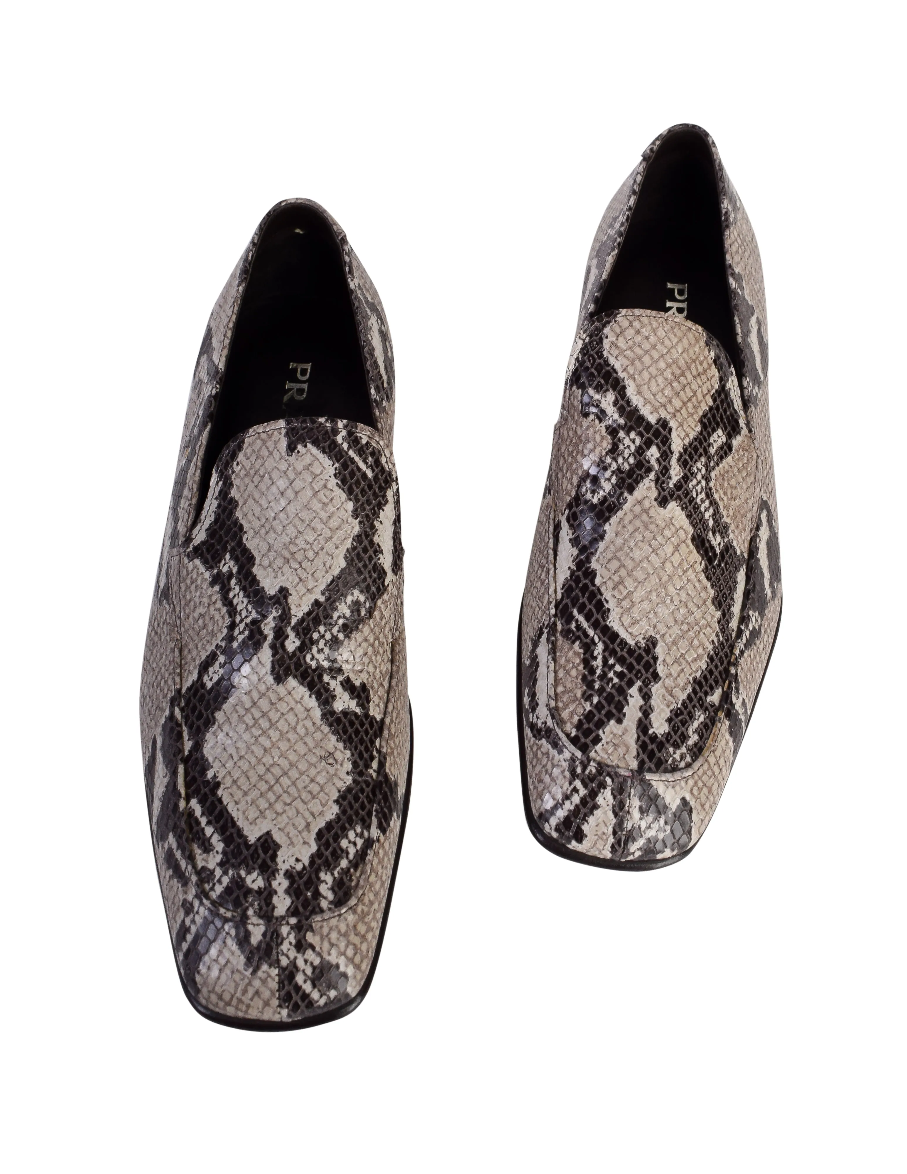 Prada Vintage Mens Roccia Python Snakeskin Square Toe Loafer Shoes