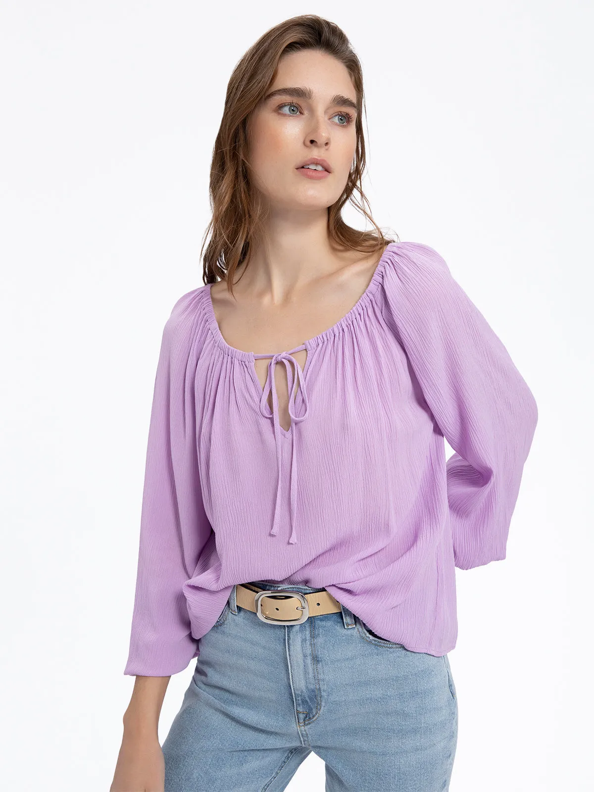 Tie Ballet Neck Blouse