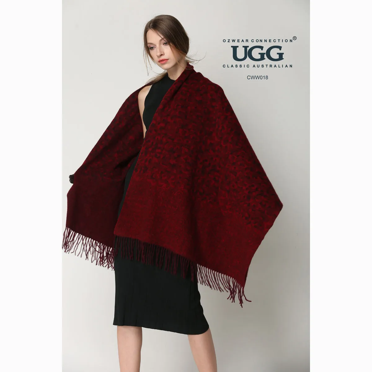 Ugg Cashmere & Wool Wrap Red and Brown